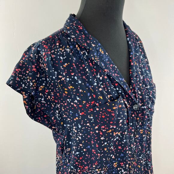 Anthropologie MAEVE Navy Confetti Print Cap Sleeve V-Neck Button-Down Size S - Picture 5 of 9
